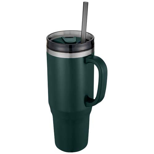 Grand mug publicitaire 1,2L avec paille inox recyclé Melbourne Vert flash